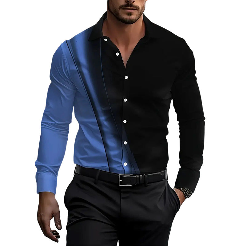 Chemise à col ajustée pour homme, à manches longues et imprimé contrasté