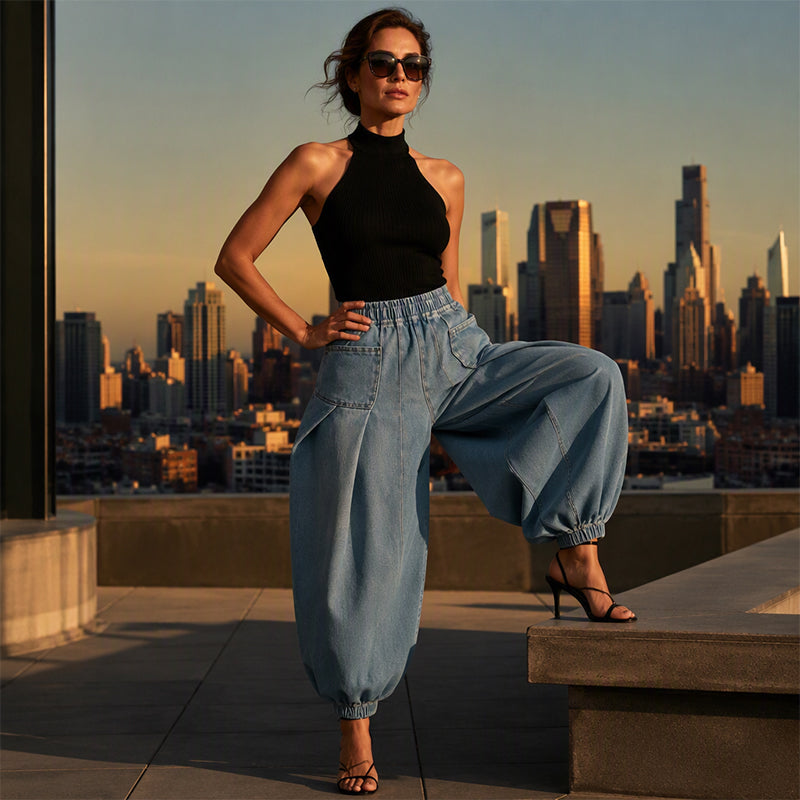 Pantalons en jean sarouel amples pour femmes