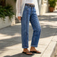 Jeans décontractés stretch à jambe droite pour femme