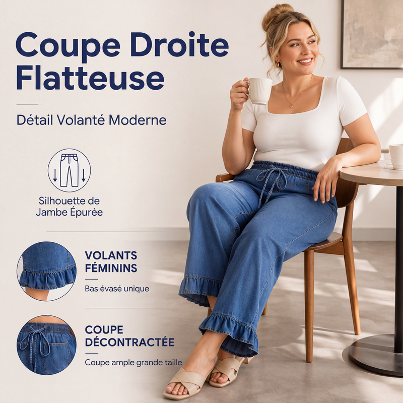 Pantalon en jean à ourlet à volants pour femmes grande taille