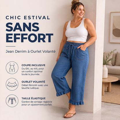 Pantalon en jean à ourlet à volants pour femmes grande taille