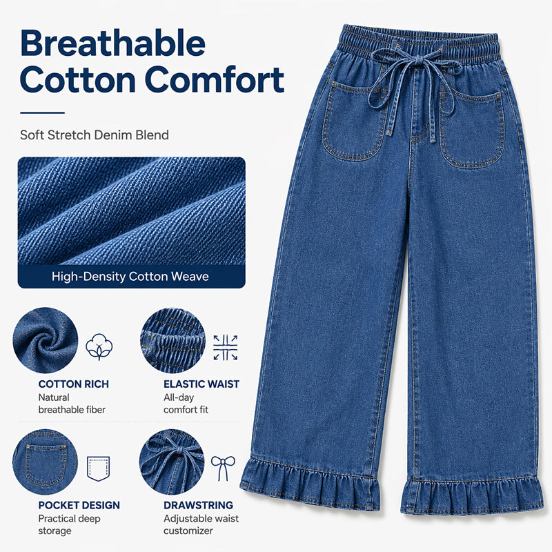 Pantalon en jean à ourlet à volants pour femmes grande taille