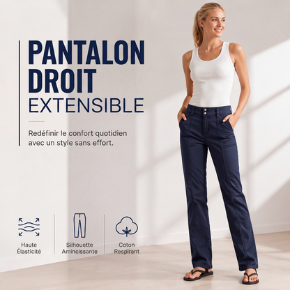 Pantalon droit pour femme à haute extensibilité