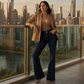 Pantalon droit pour femme à haute extensibilité