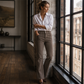 Pantalon droit pour femme à haute extensibilité