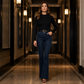 Pantalon droit pour femme à haute extensibilité