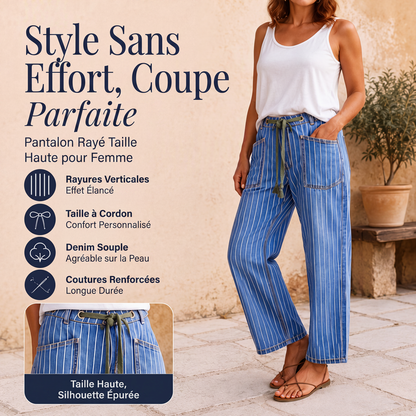 Pantalon en jean stretch à rayures verticales pour femme