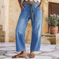 Pantalon en jean stretch à rayures verticales pour femme
