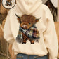 🎁Adorable sweat à capuche doublé polaire Highland Cow🎁