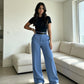 Pantalon droit décontracté à taille haute pour femme