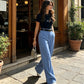Pantalon droit décontracté à taille haute pour femme
