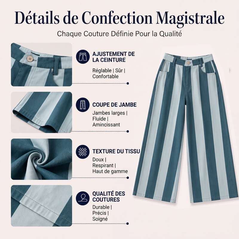 Pantalon large à rayures décontracté pour femme
