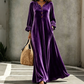 Robe longue élégante pour femme en velours à manches volantées