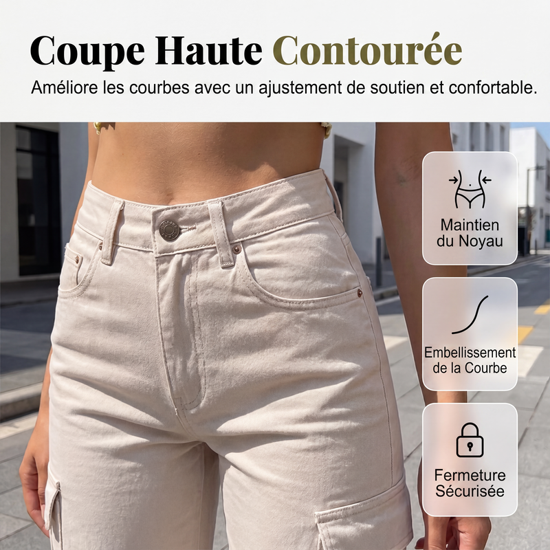 Pantalon cargo taille haute jambe large pour femme