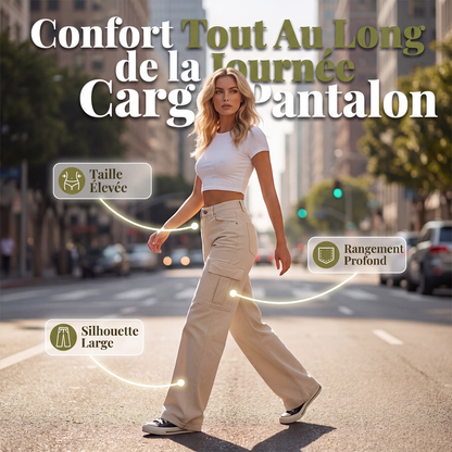 Pantalon cargo taille haute jambe large pour femme