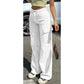 Pantalon cargo taille haute jambe large pour femme