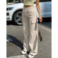 Pantalon cargo taille haute jambe large pour femme