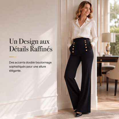 Pantalon femme taille haute double boutonnage