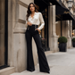 Pantalon femme taille haute double boutonnage