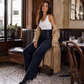 Pantalon femme taille haute double boutonnage