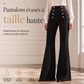 Pantalon femme taille haute double boutonnage