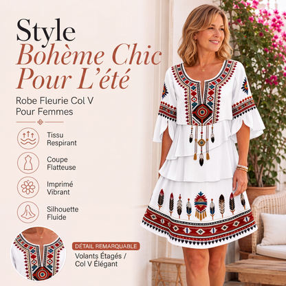 Robe échelonnée femme à imprimé ethnique vintage