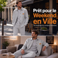 Ensemble décontracté deux pièces pour homme : veste et pantalon en maille gaufrée
