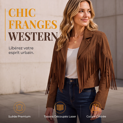 Veste décontractée à manches longues et à franges pour femme