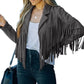 Veste décontractée à manches longues et à franges pour femme