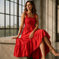 Robe froncée à bretelles spaghetti pour femme, robe à volants étagés