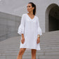 Robe pour femme à col en V et manches à volants