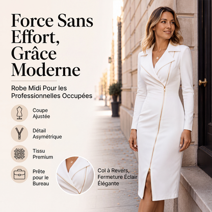 Robe asymétrique pour femme avec fente et fermeture à glissière sur le devant