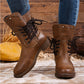 Bottines à lacets pour femme à talon bas et bout rond