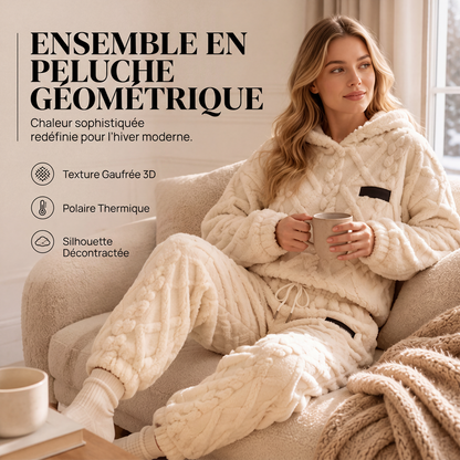 Ensemble sweat à capuche en maille torsadée pelucheuse et pantalon pour femme