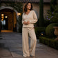 Ensemble sweat-shirt et pantalon à épaules dénudées pour femme