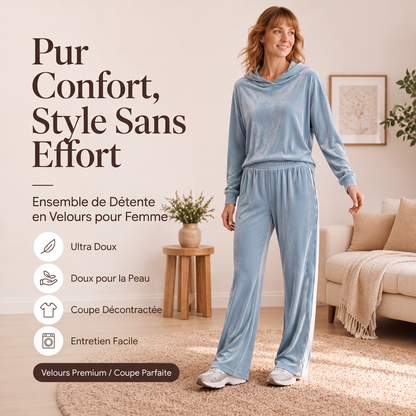 Ensemble sweat à capuche en velours et pantalon rayé pour femme
