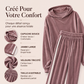 Ensemble sweat à capuche en velours et pantalon rayé pour femme