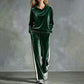 Ensemble sweat à capuche en velours et pantalon rayé pour femme