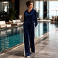 Ensemble sweat à capuche en velours et pantalon rayé pour femme