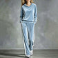 Ensemble sweat à capuche en velours et pantalon rayé pour femme