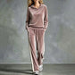 Ensemble sweat à capuche en velours et pantalon rayé pour femme