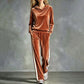 Ensemble sweat à capuche en velours et pantalon rayé pour femme
