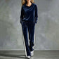 Ensemble sweat à capuche en velours et pantalon rayé pour femme