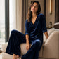 Ensemble pour femme : haut en velours à col V et pantalon large