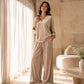 Ensemble pour femme : haut en velours à col V et pantalon large