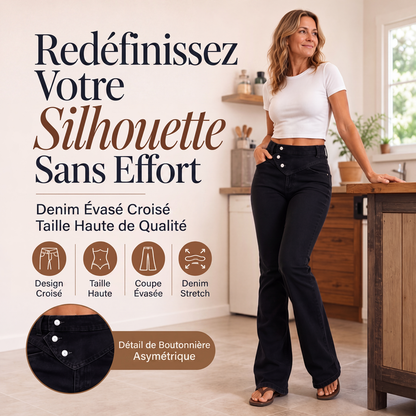 Jeans asymétriques croisés taille haute pour femme