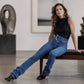 Jeans asymétriques croisés taille haute pour femme