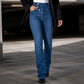 Jeans asymétriques croisés taille haute pour femme