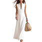 Robe longue sans manches à col en V profond pour femme