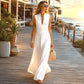 Robe longue sans manches à col en V profond pour femme